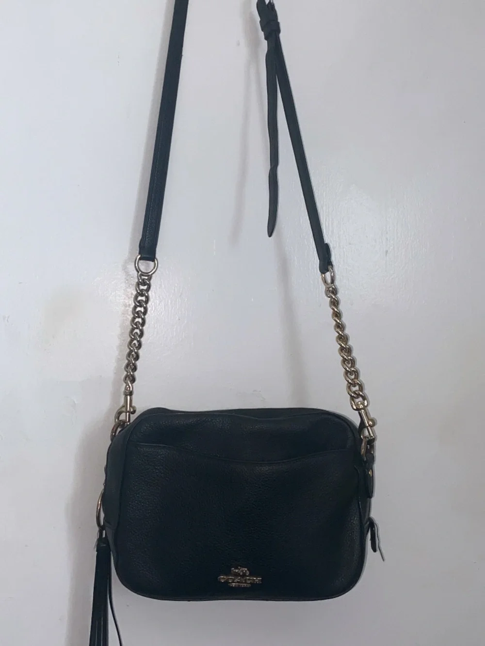 Coach Black Leather Crossbody Bag with Chain Strap
